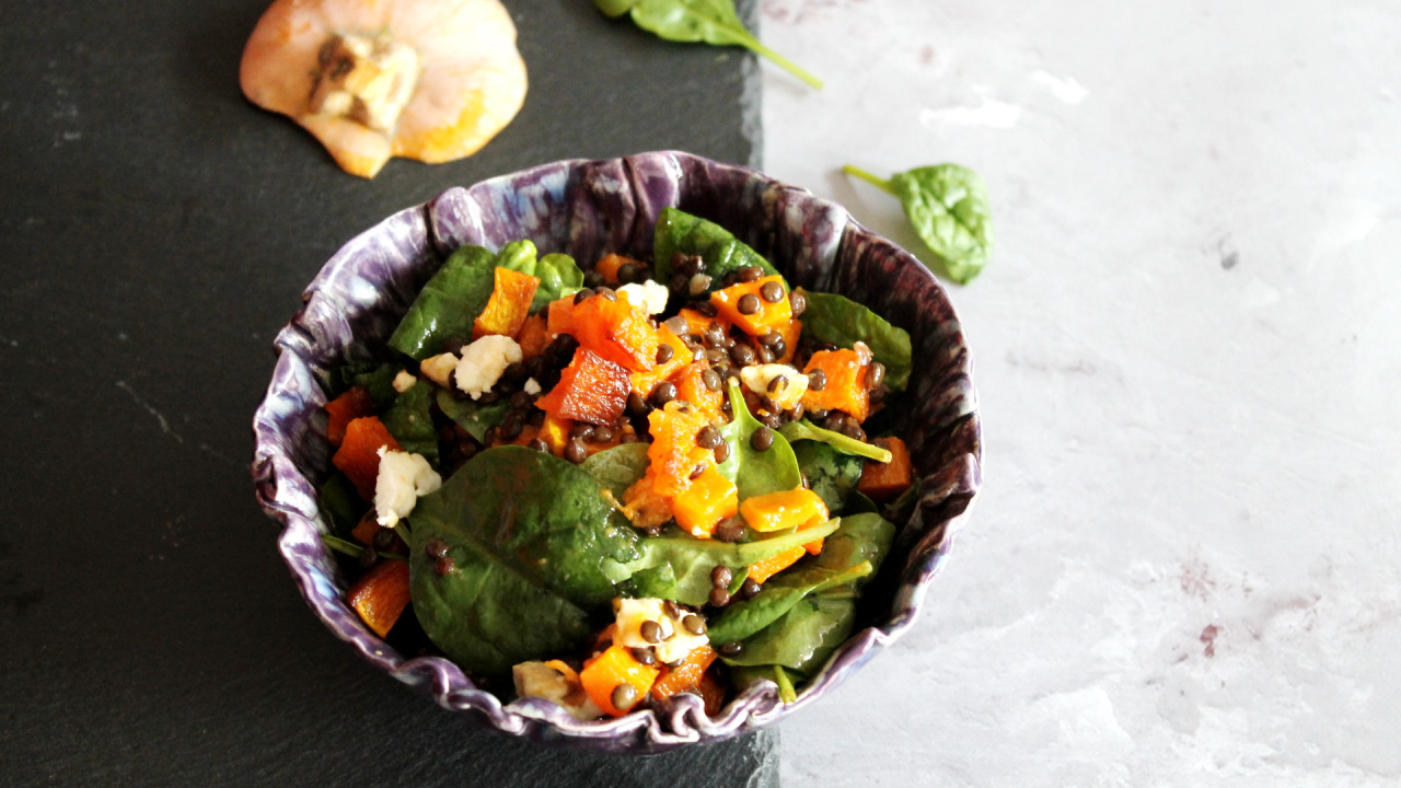 Linsensalat mit Gartenkürbis